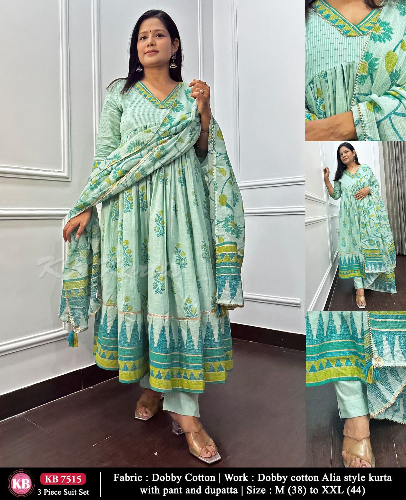 Cotton Stitched Anarkali 3 Pc Set
