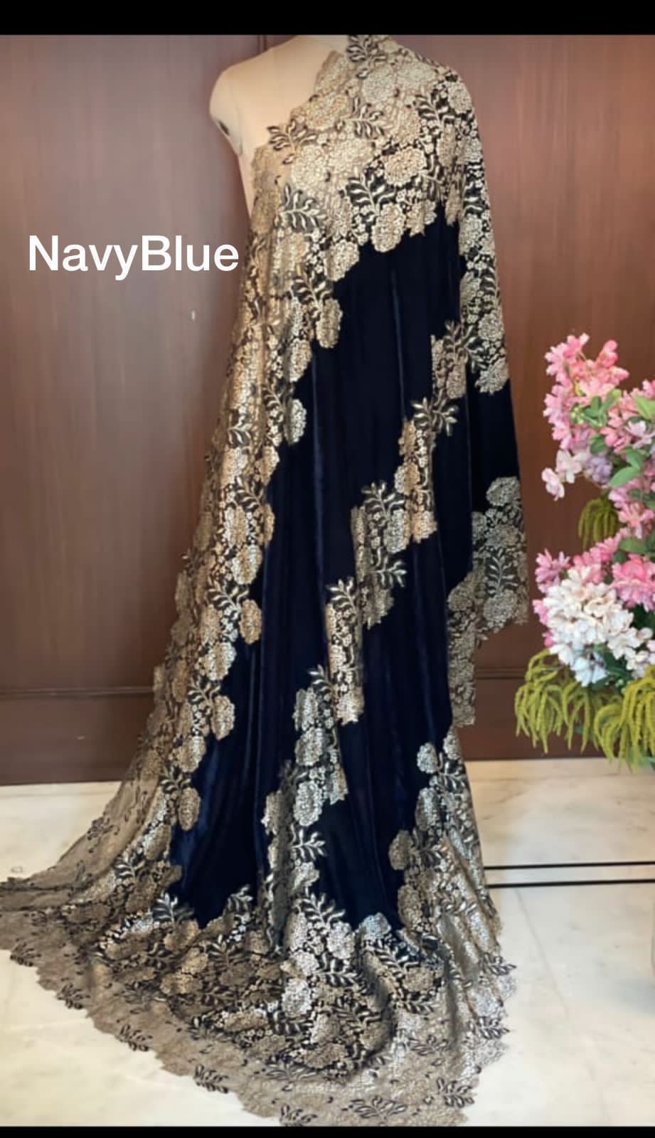 Micro Velvet stoles with knitted zari lace