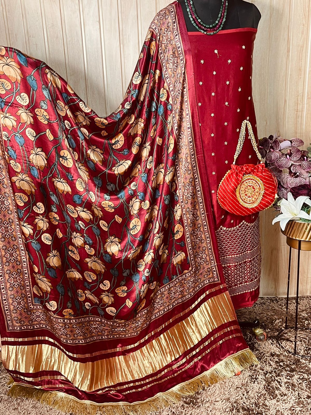 Satin Silk Top n with Gaji Silk Dupatta