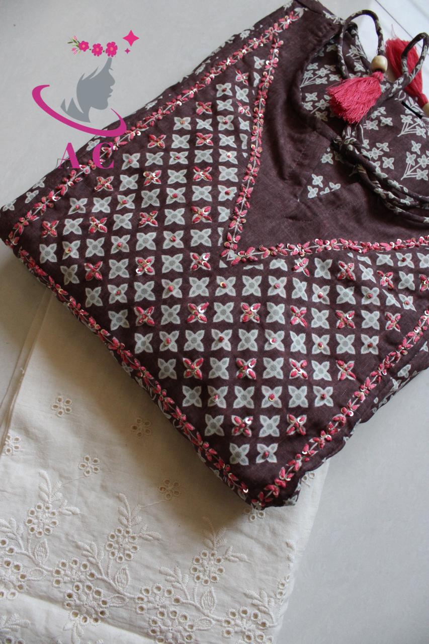 Cotton Silk Printed Stitched Kurti with Palazzo