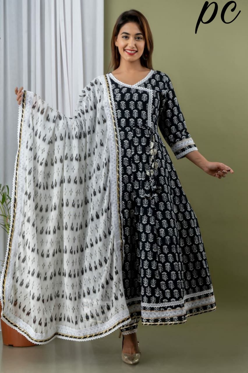 Block Print Anarkali Kurti with Pant