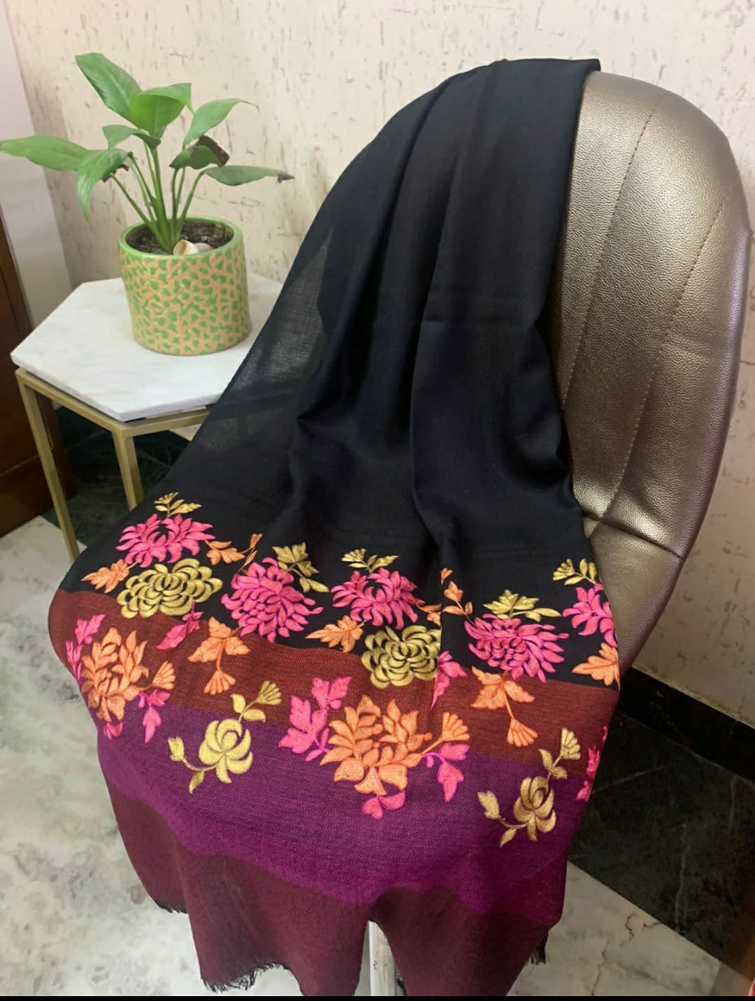 Applique Aari Work Shaded Wool Silk Stoles