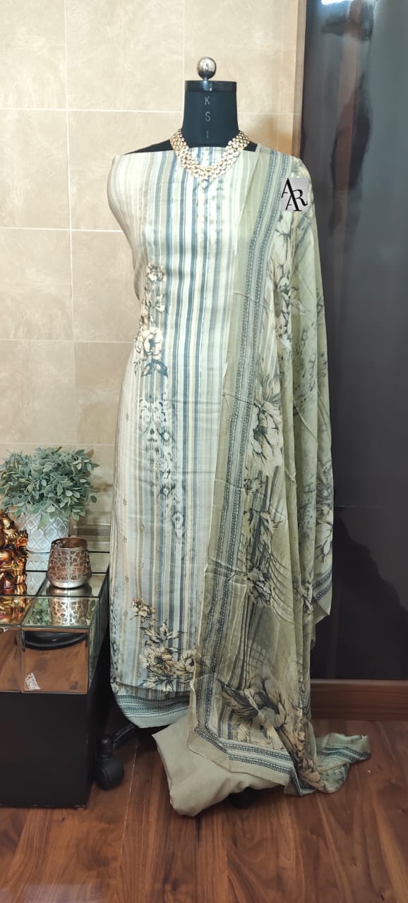 Printed Pashmina Shirt Self-Printed Pashmina Bottom with Chiffon Dupatta