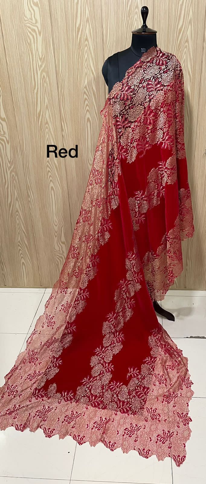 Micro Velvet stoles with knitted zari lace