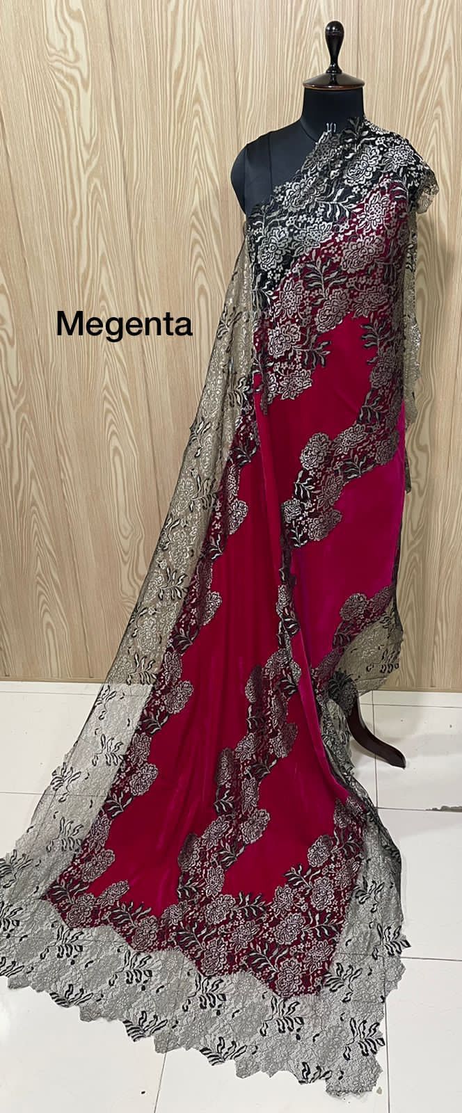 Micro Velvet stoles with knitted zari lace