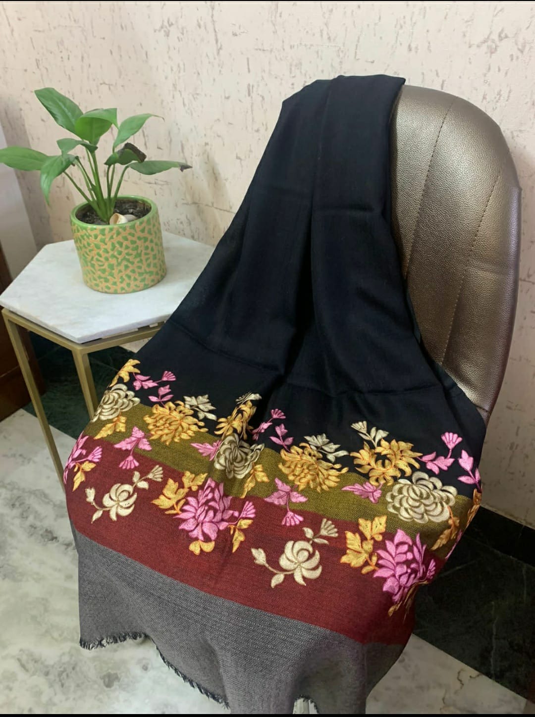 Applique Aari Work Shaded Wool Silk Stoles