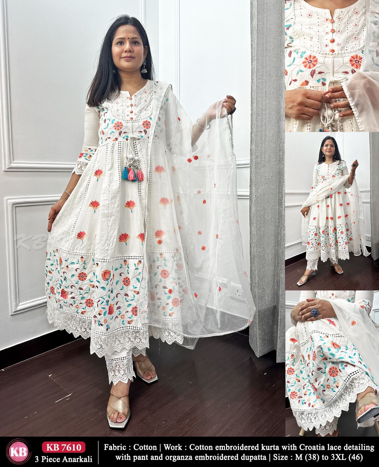 Cotton Stitched Anarkali 3 Pc Set