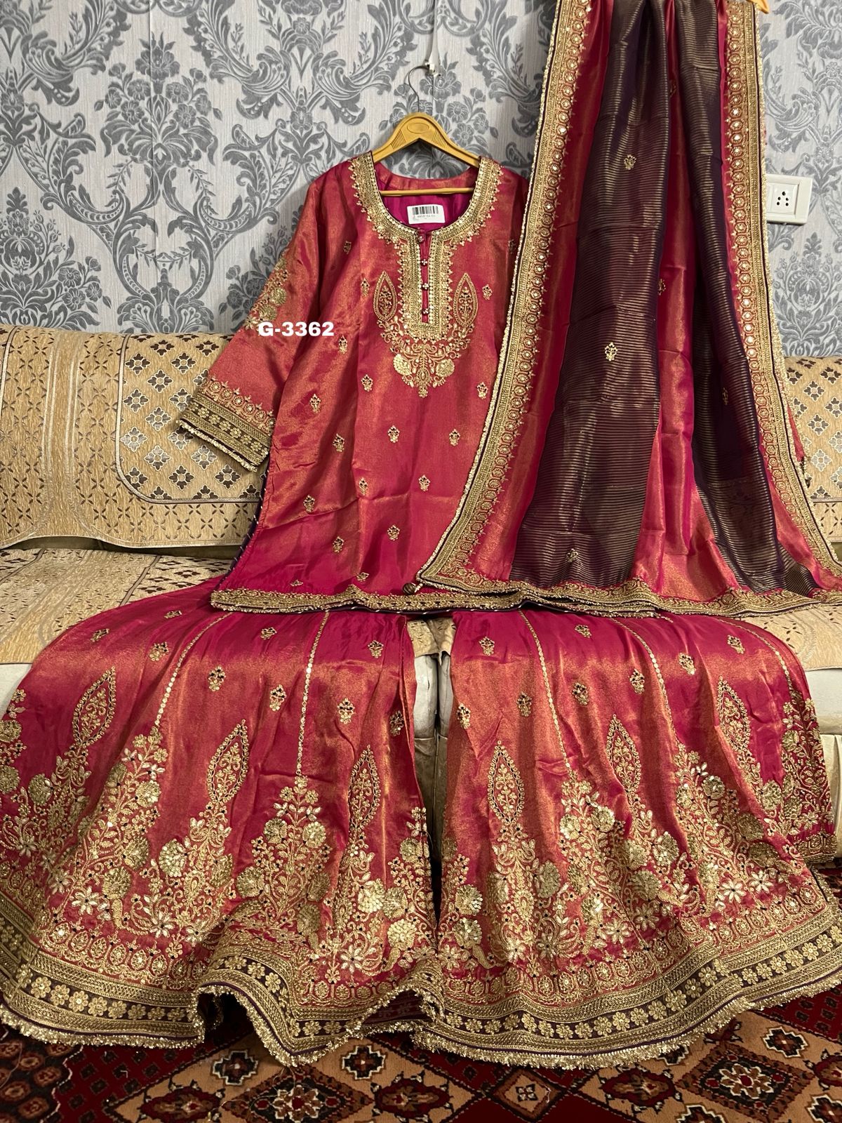 Shimmer Silk Stitched Garara set with sequins gota doriya work