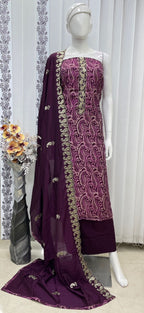 Muslin Suit with embroidery and digital print