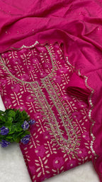 Muslin Suit with embroidery and digital print