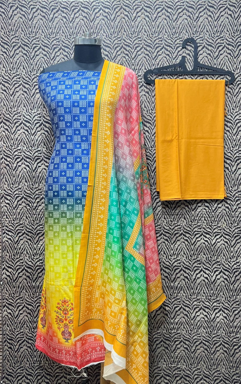 Mercirised Silk Maheshwari Printed Suit