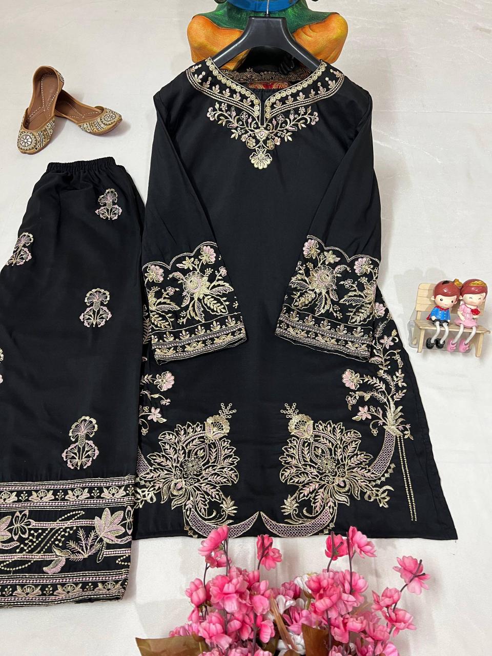 Premium Black Embroidered Muslin Co-ord Set