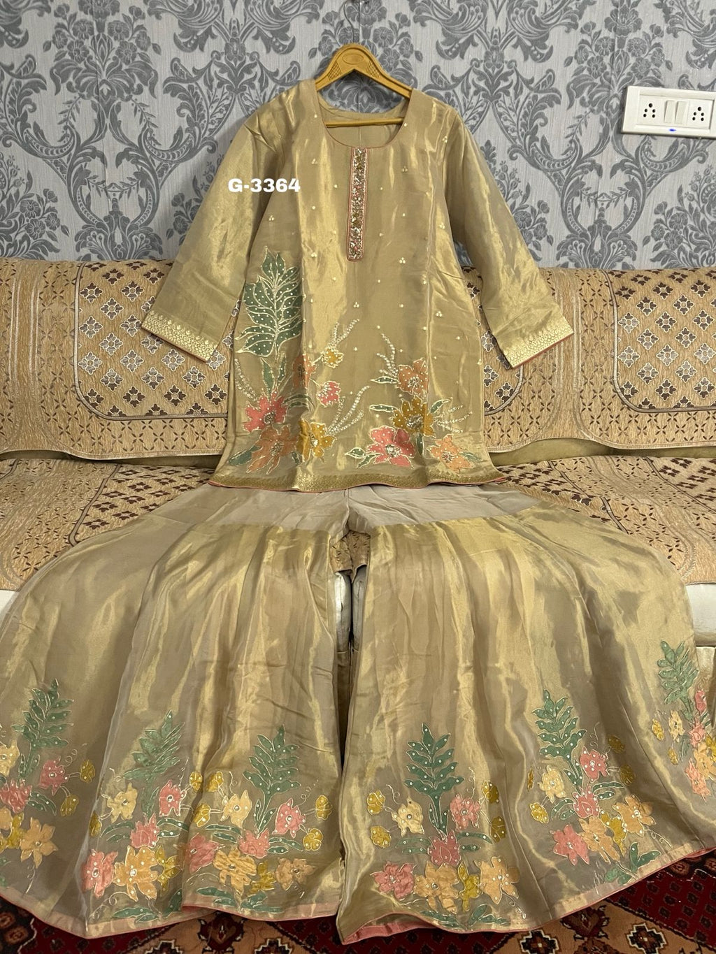 Tissue Benarsi Stitched Garara Set