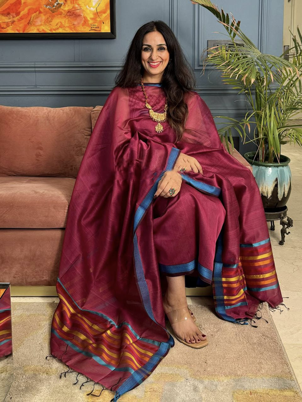 Beautiful Hand Woven Maheshwari Silk Cotton Fabric