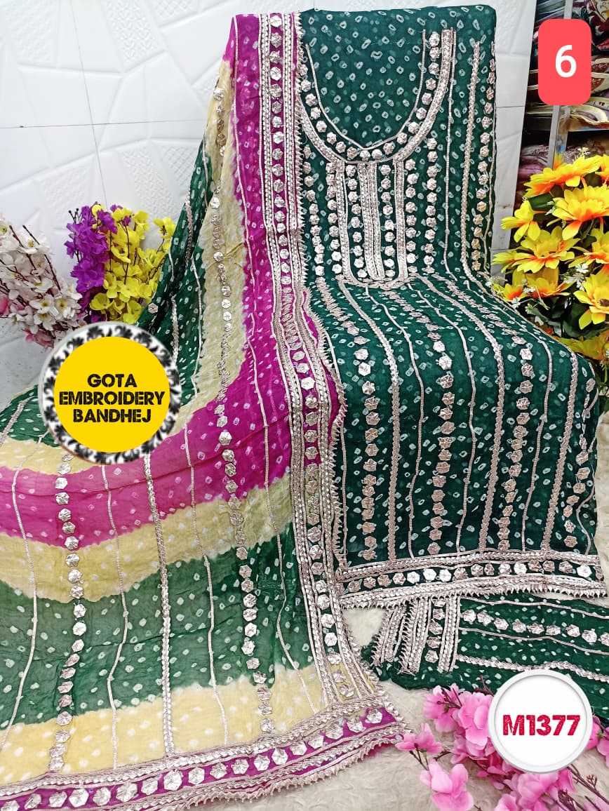 Georgette Bandhni heavy gota patti embroidery suit