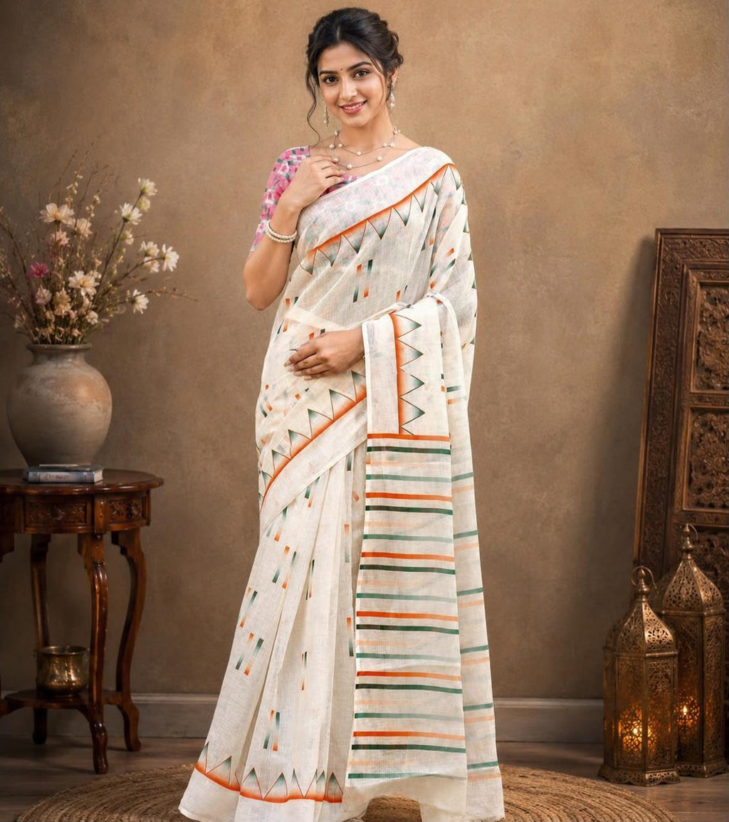 Independence Day Linen Cotton Saree