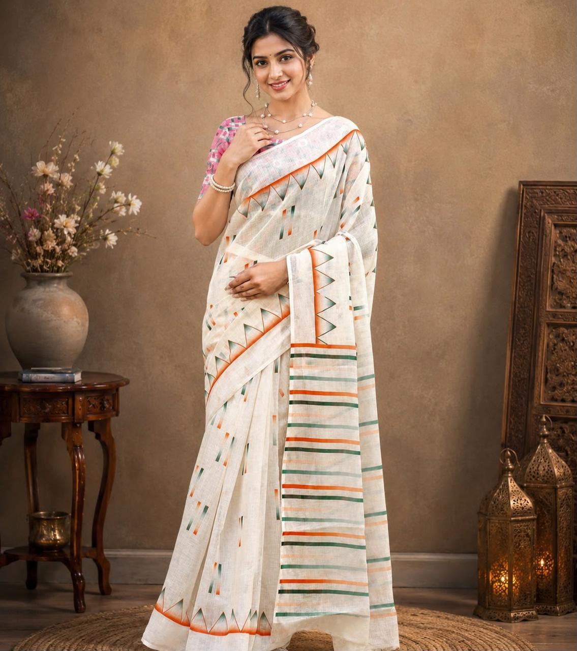 Independence Day Linen Cotton Saree