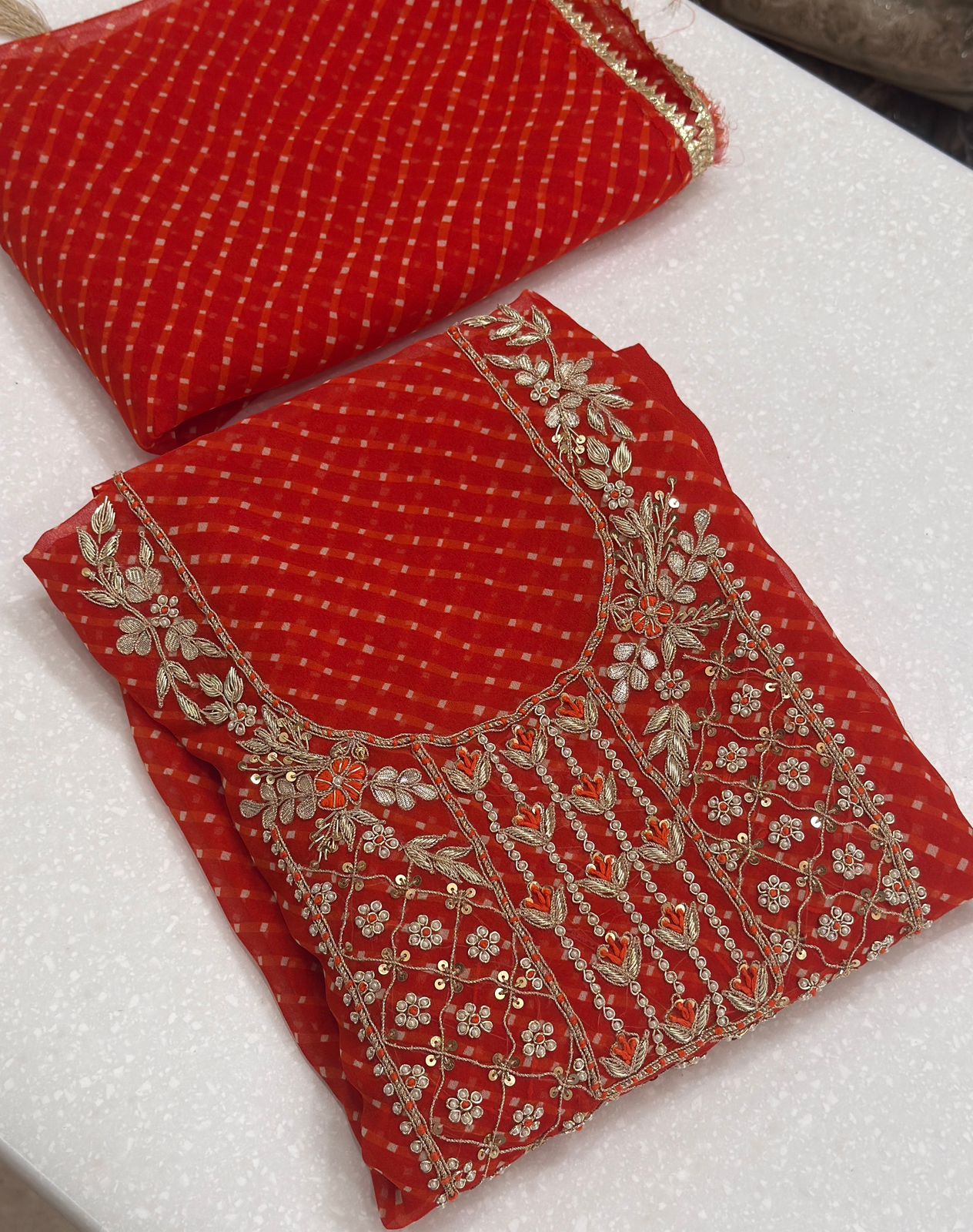 Beautiful handwork on finest georgette lehriya Suit