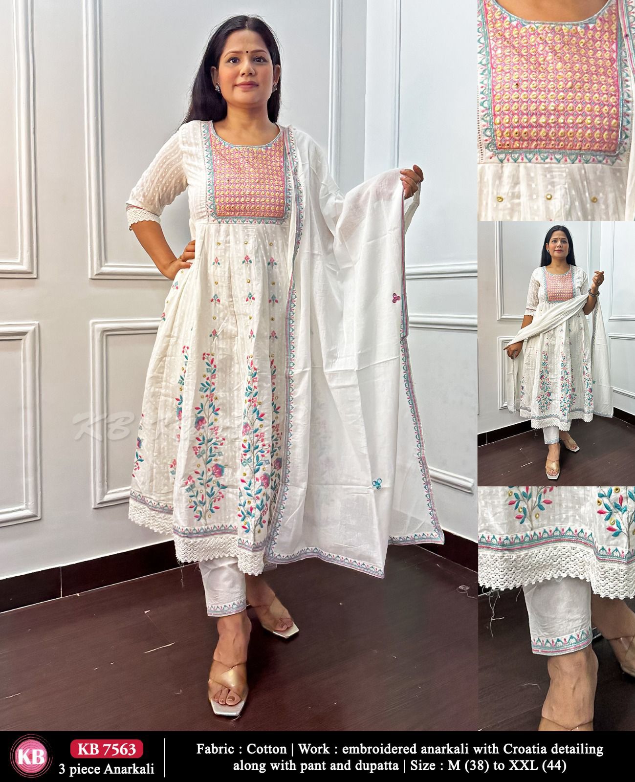 Cotton Stitched Anarkali 3 Pc Set