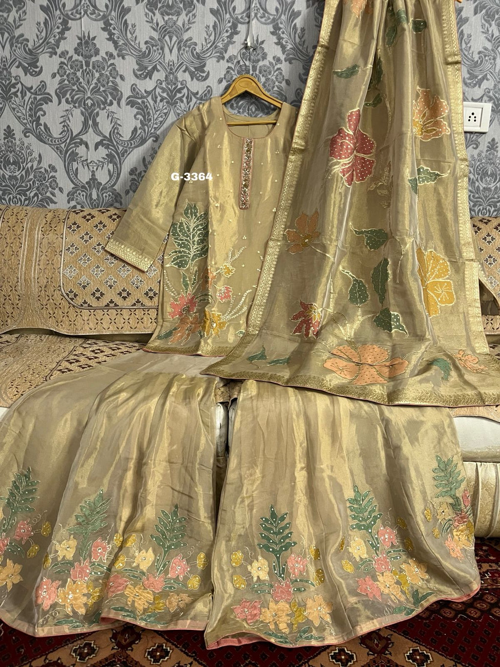 Tissue Benarsi Stitched Garara Set