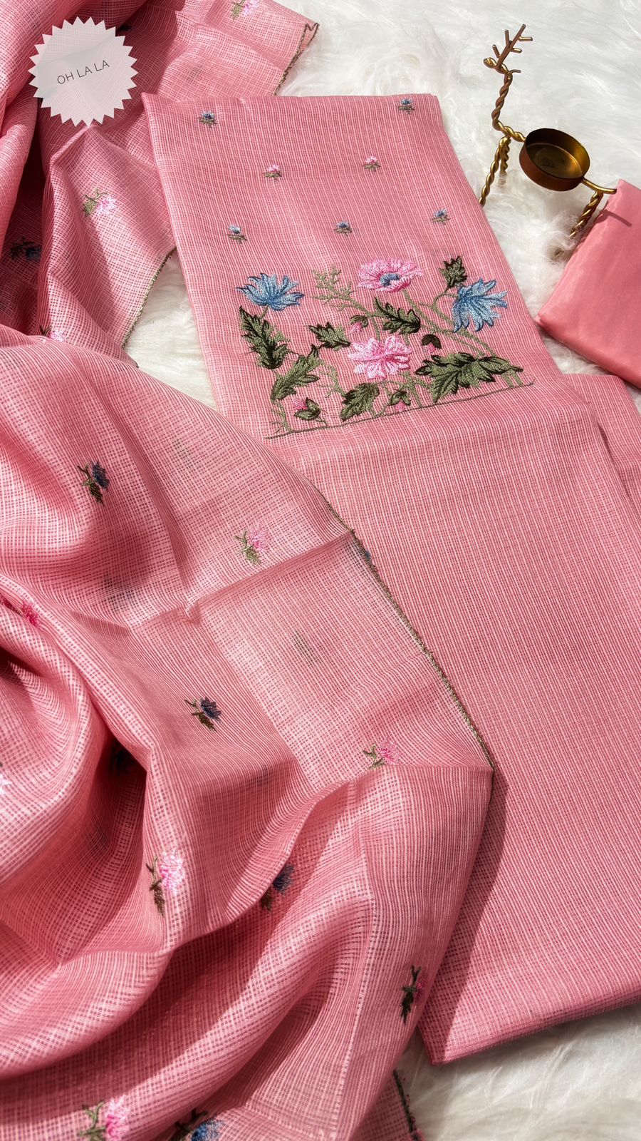 Cotton top with embroidery matching kota dupatta with silk bottom