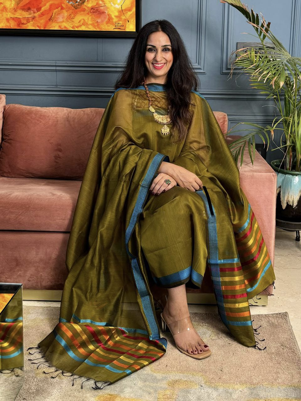 Beautiful Hand Woven Maheshwari Silk Cotton Fabric