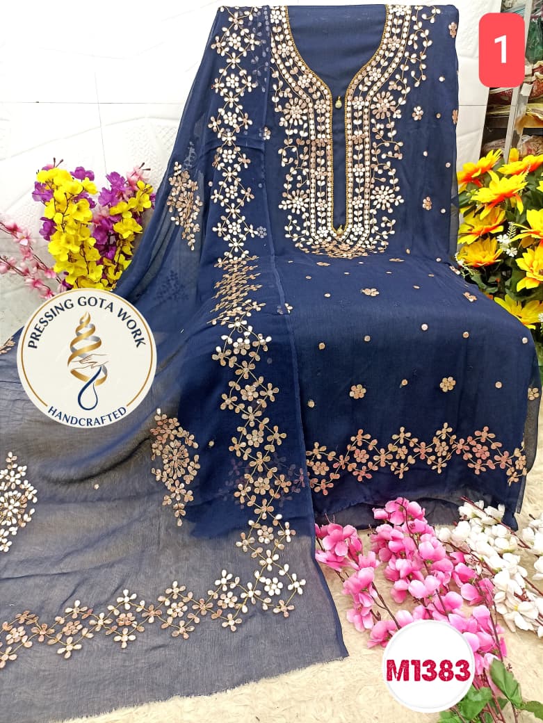 Chiffon with pressing gota embroidery work suit