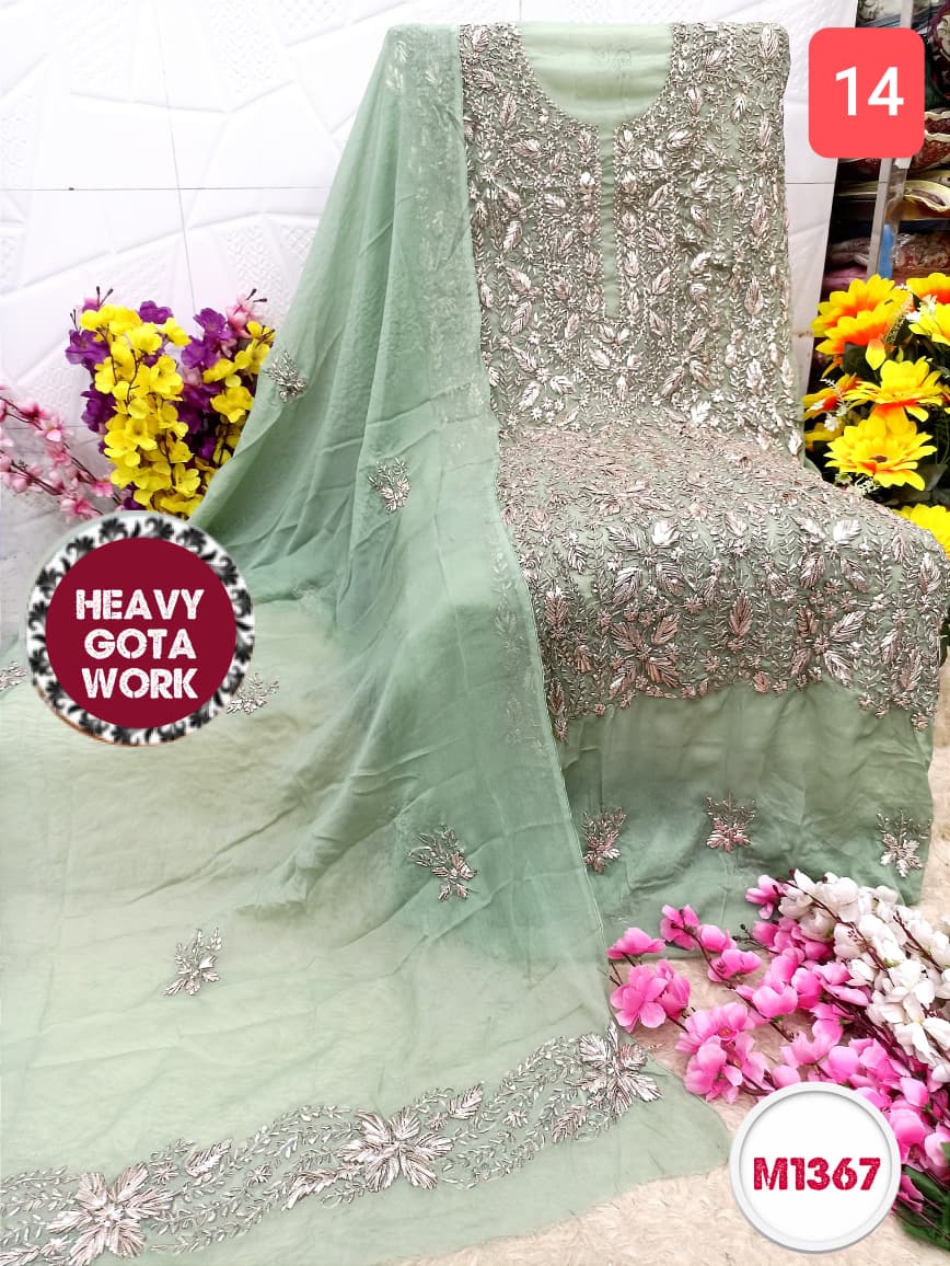 Georgette unstitched with Barik Gota Embroidery