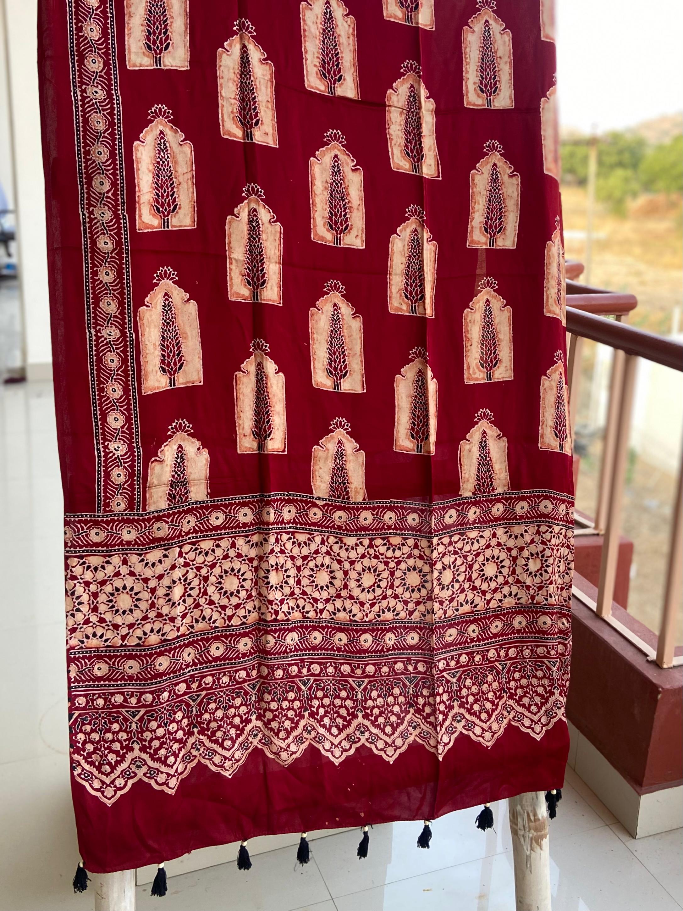 Ajrakh Handblock Modal Silk Dupattas