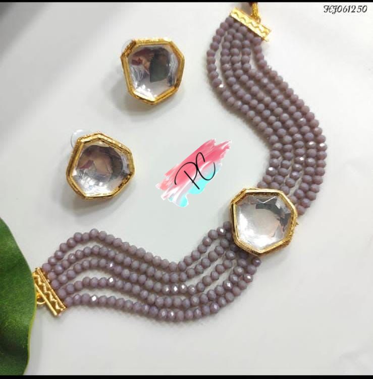 Crystal Moti Kundan Choker Sets