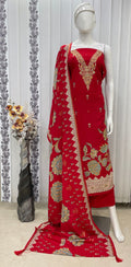Muslin Suit with embroidery and digital print