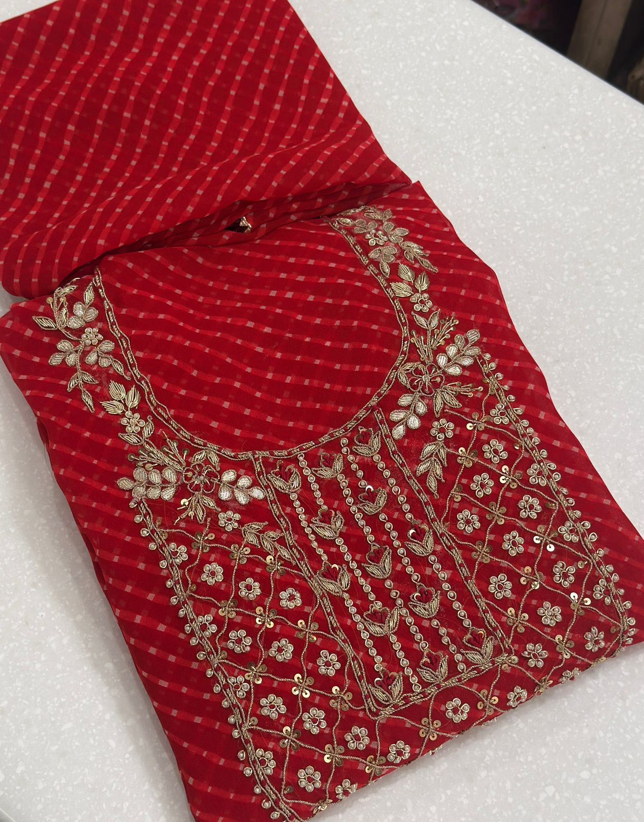 Beautiful handwork on finest georgette lehriya Suit