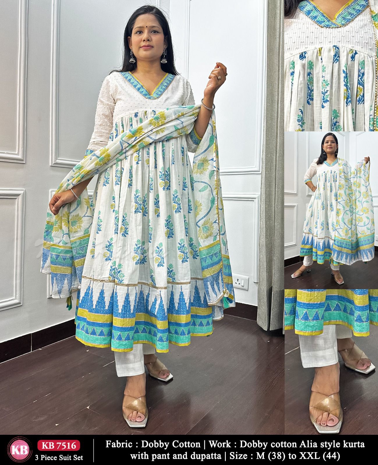 Cotton Stitched Anarkali 3 Pc Set