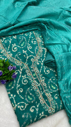 Muslin Suit with embroidery and digital print