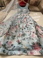 Georgette Crop Top with Digital Print Silk Lehenga