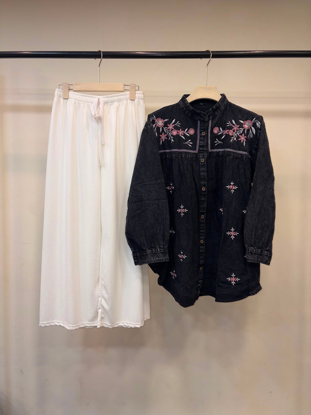 Denim Embroidered Top with Plain Pants