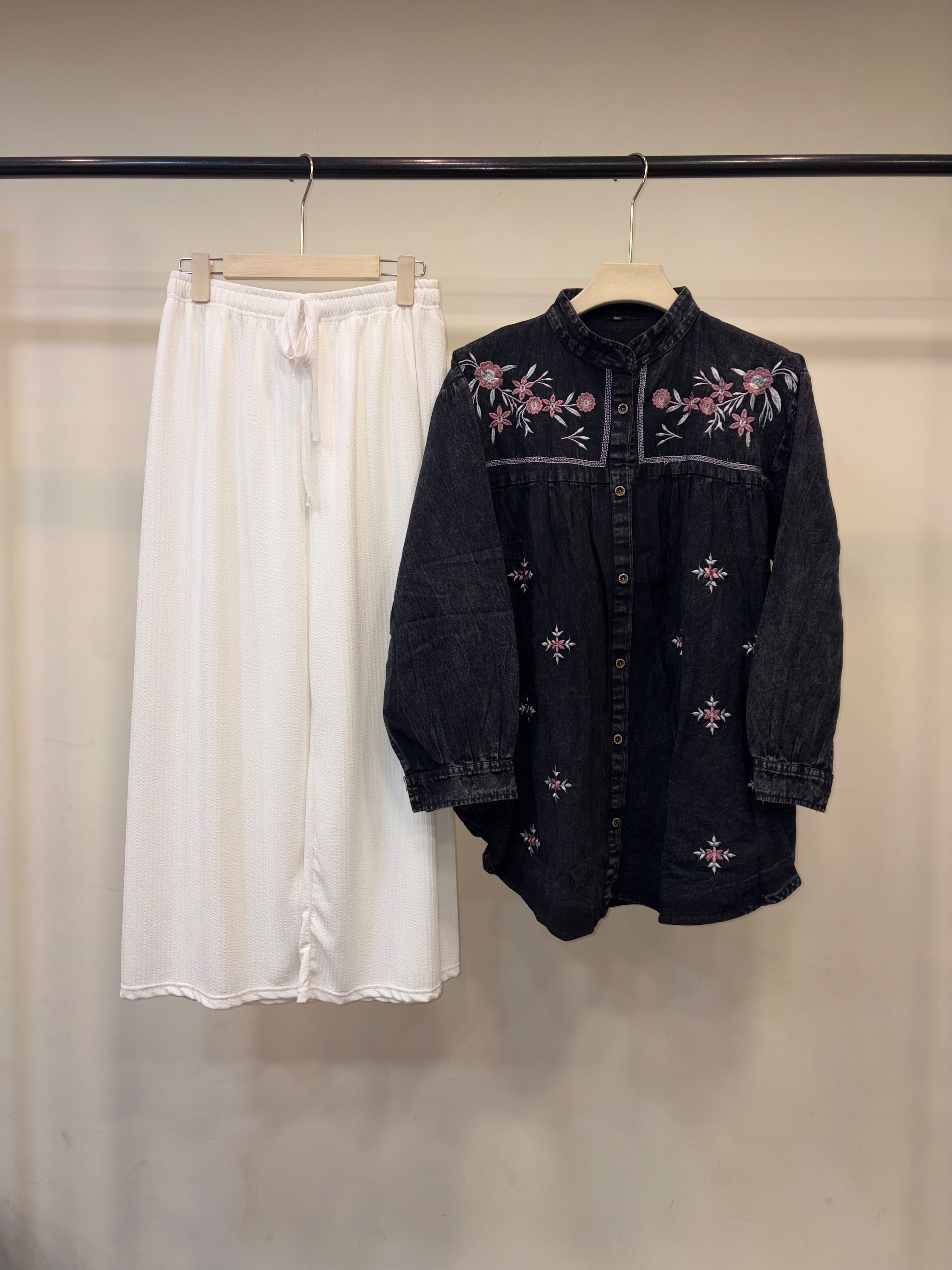 Denim Embroidered Top with Plain Pants