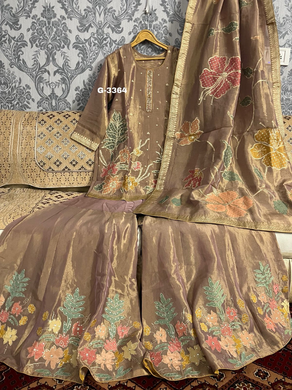 Tissue Benarsi Stitched Garara Set