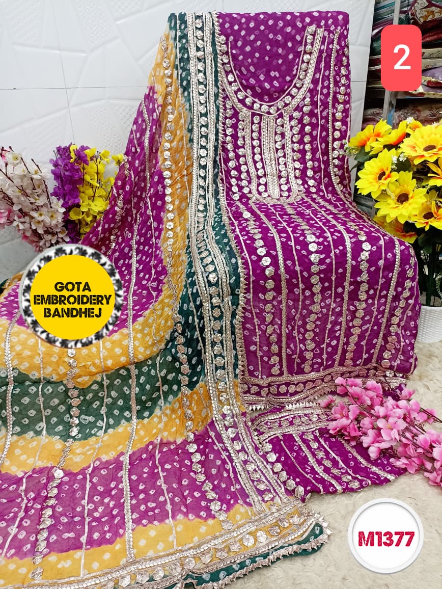 Georgette Bandhni heavy gota patti embroidery suit