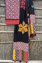 Ajrakh print suit pcs with patch work and mirror work dupatta