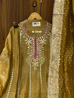 Unstitched Crushed Tissue Suit with embroidery