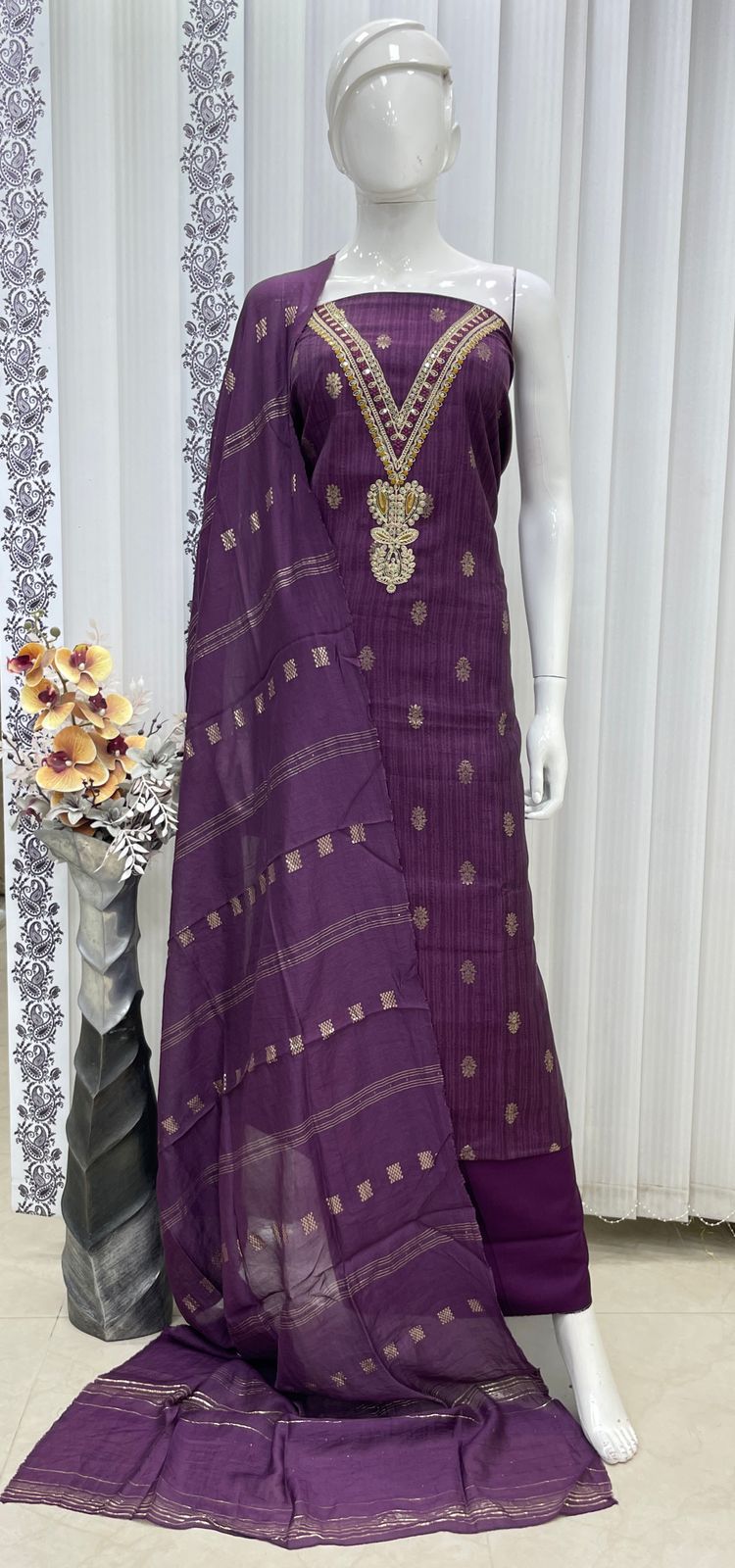 Muslin Suit with embroidery and digital print
