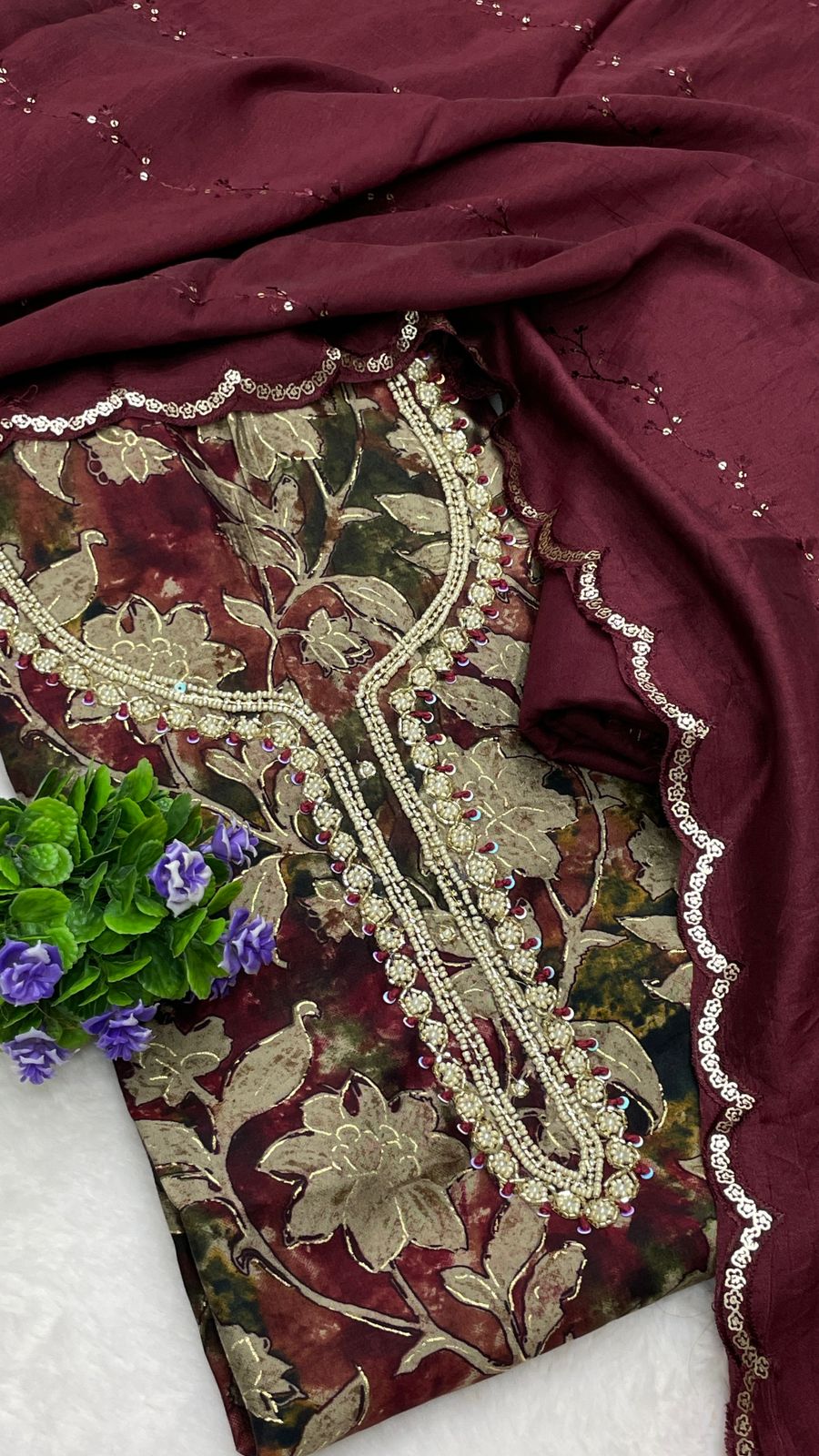 Muslin Suit with embroidery and digital print