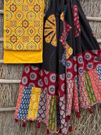 Ajrakh print suit pcs with patch work and mirror work dupatta