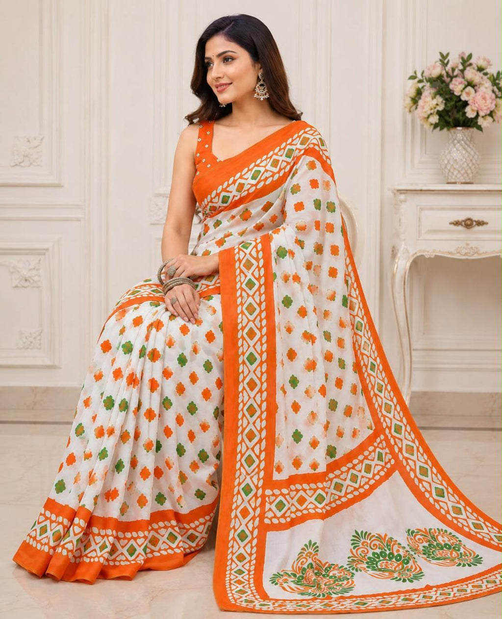 Independence Day Linen Cotton Saree