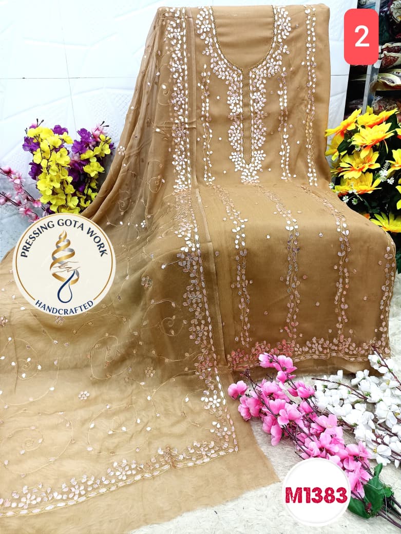 Chiffon with pressing gota embroidery work suit