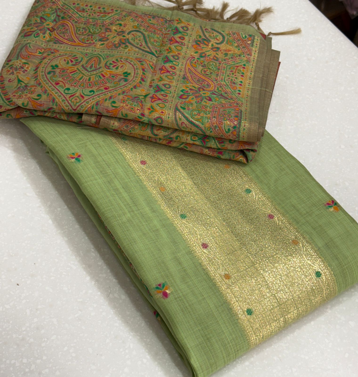 Meenakari jaamdani woven silk suit