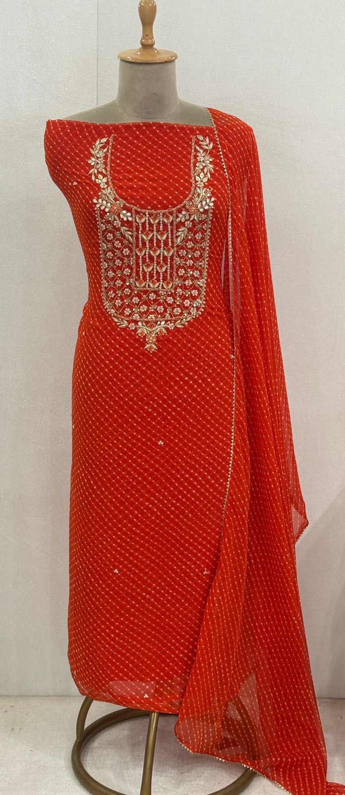 Beautiful handwork on finest georgette lehriya Suit