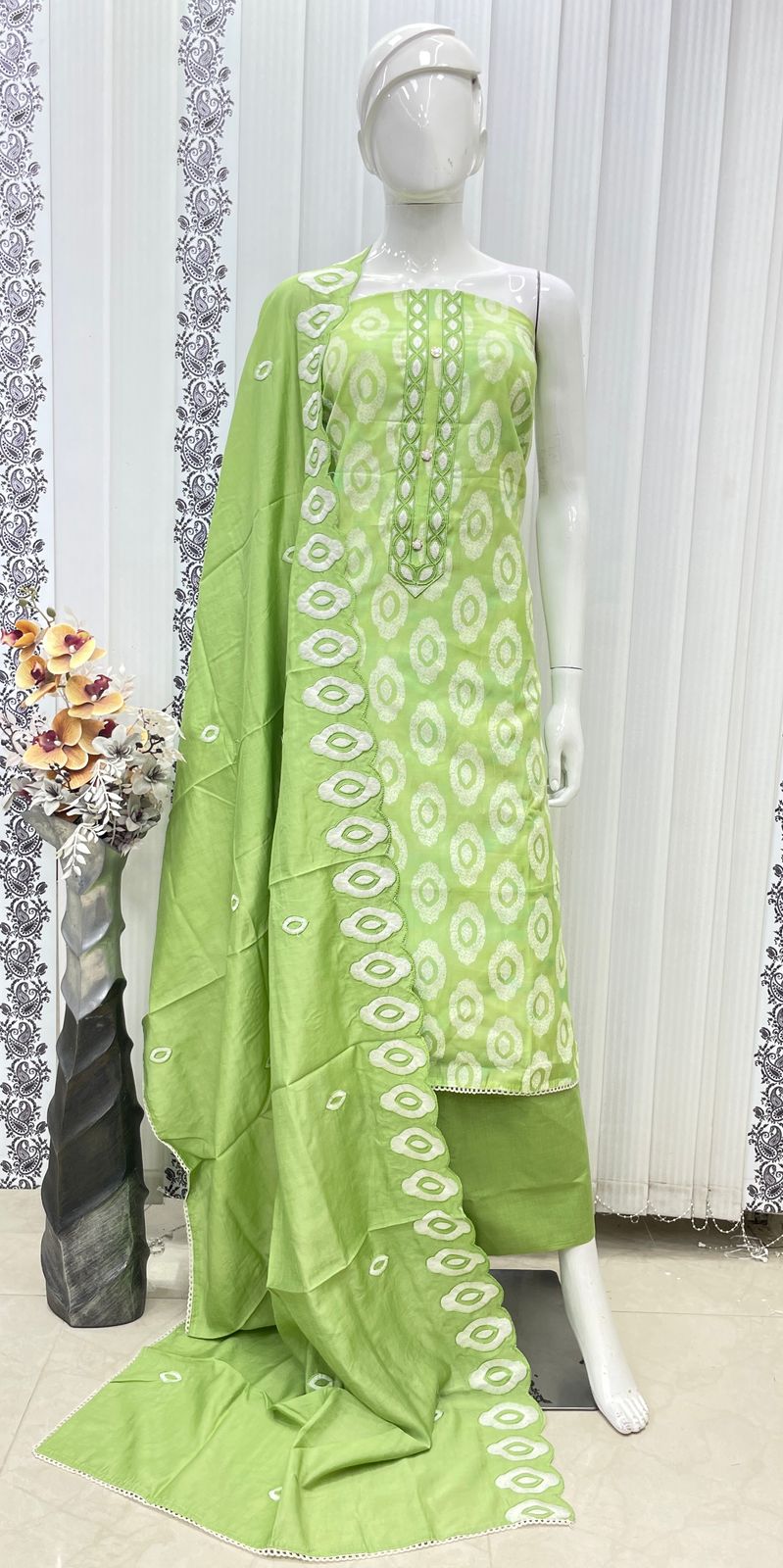 Muslin Suit with embroidery and digital print