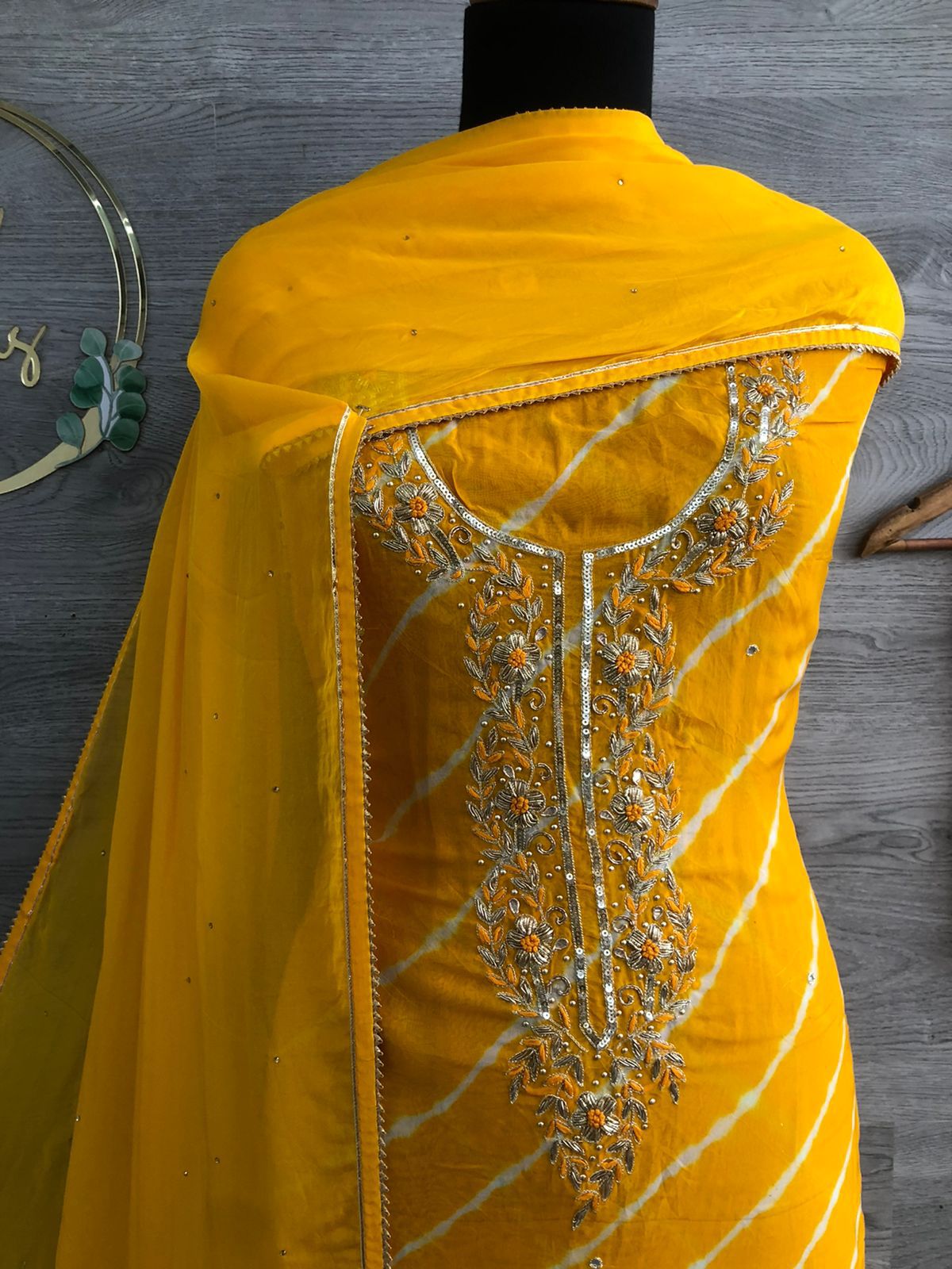 Organza Lehriya Print with gota and shantoon bottom
